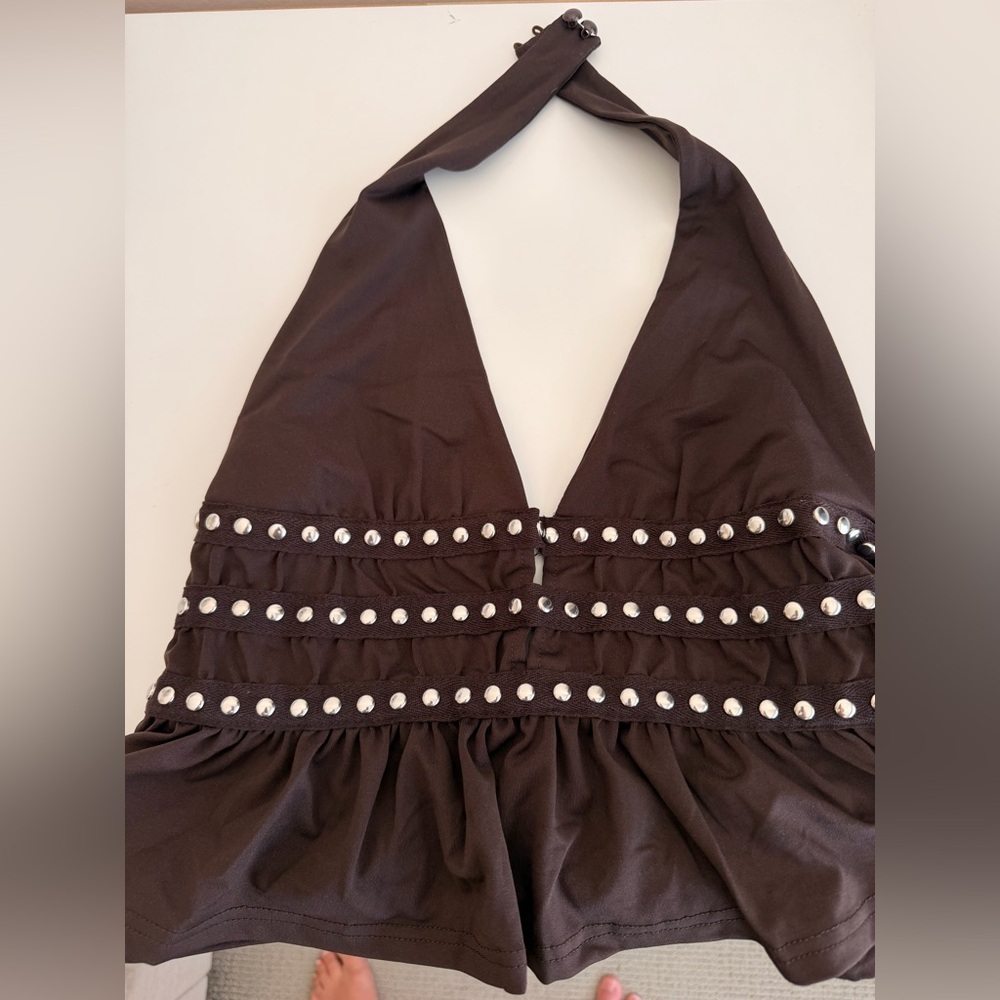 ASOS Black Studded Halter Crop Top - Picture 6 of 7